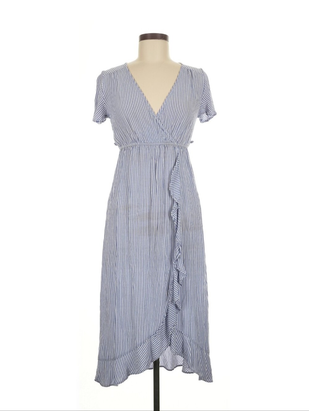 Blue Striped Faux-wrap Maternity Dress
